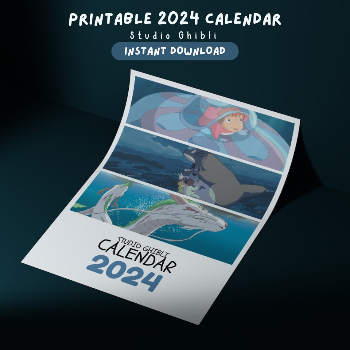Printable calendar 2024 studio ghibli, A4, A3, PDF, Studio ghibli