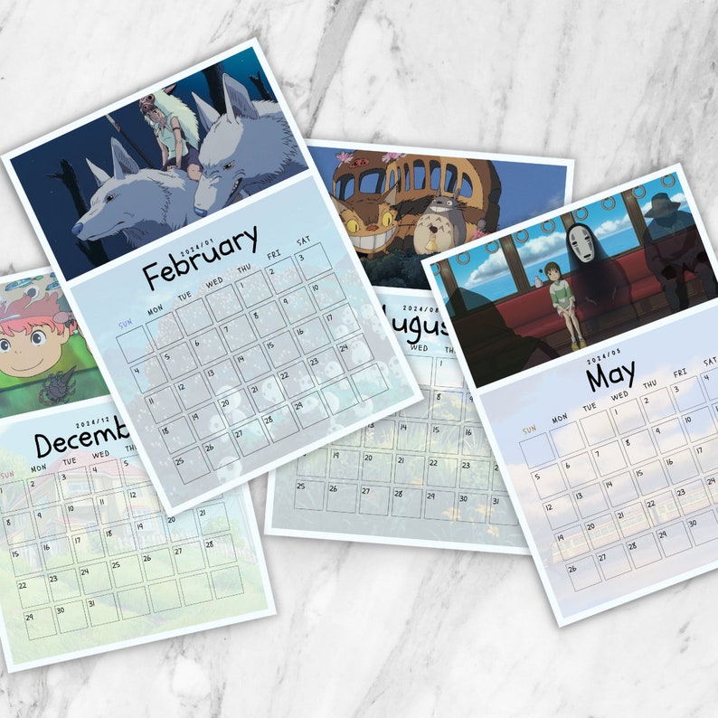 Printable Calendar 2024 Studio Ghibli, A4, A3, PDF, Studio Ghibli Etsy
