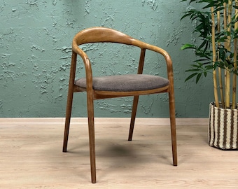 Moderne stoel uit het midden van de eeuw - Eetkamerstoel met houten armen - Leren stoelen - Stoelen voor de woonkamer - Stoelen om te dineren - Rustiek - Vintage