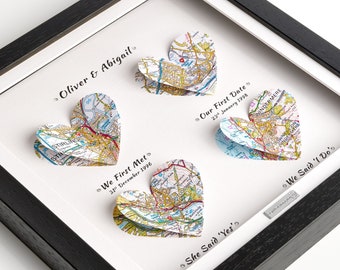 Gift from Bride to Groom, Gift from Groom to Bride, on Wedding Day, Sentimental, Personalised Map Gift in Deep Box Glass Frame, Memories