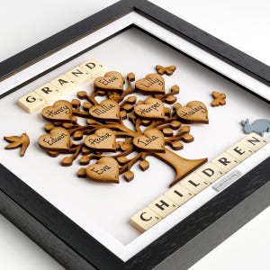 Christmas Gift for Grandparents,  Personalised Wooden Family Tree Gift Frame Keepsake. A premium handcrafted heartfelt Grand-parents present