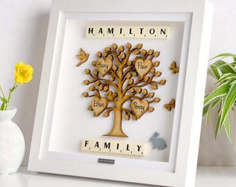 SCRABBLE FAMILY TREE Picture Frame Personalised Family gift Customised wall-art family names Christmas gift for mum mom dad Birthday Present