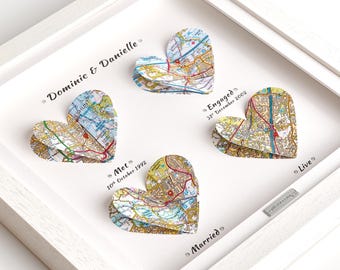 4 Year Linen Anniversary Gift - Personalised Maps Picture