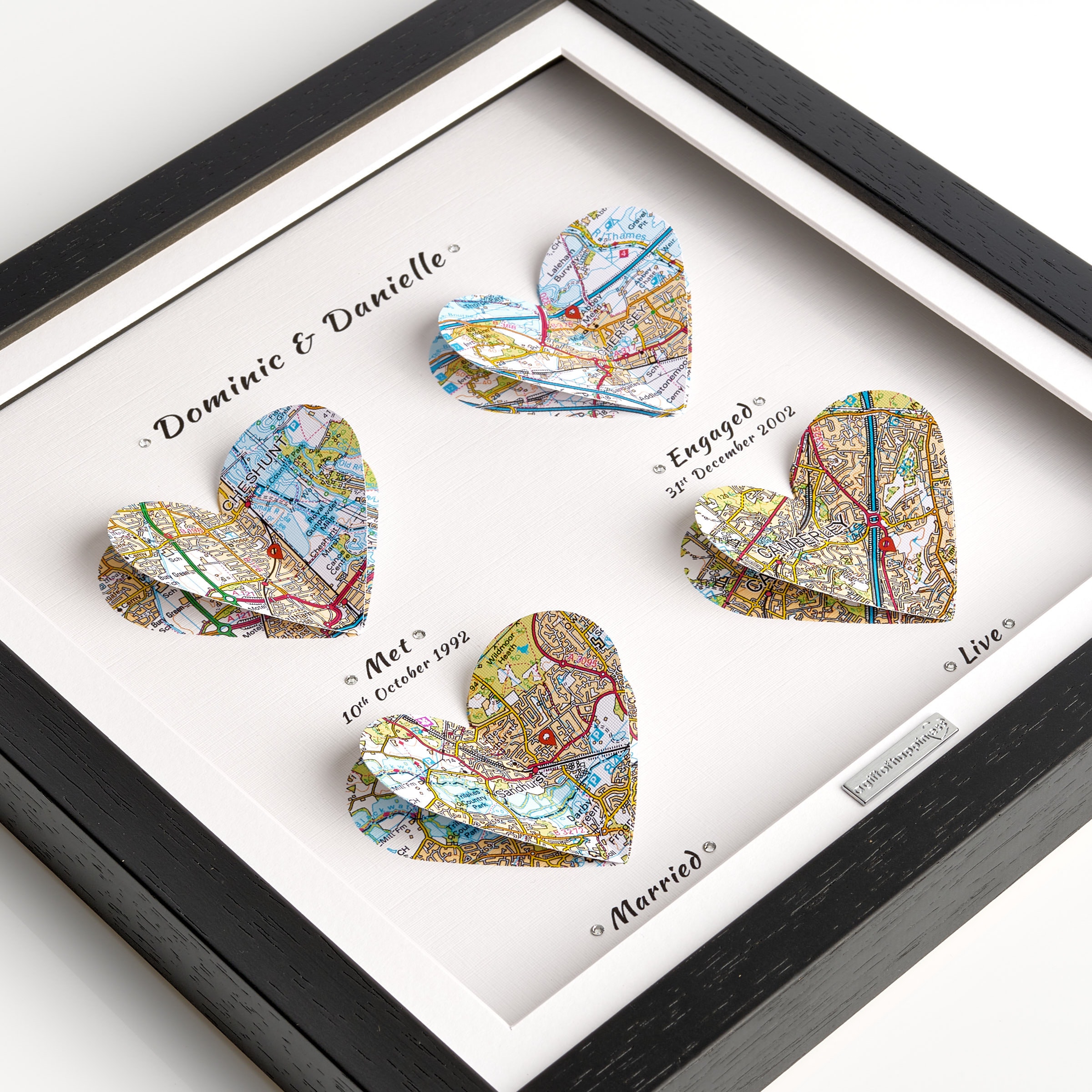 Crystal Embellished Three Heart Map Frame