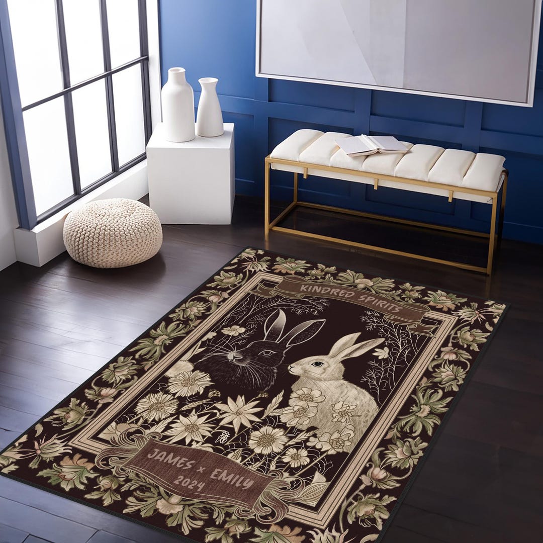 Forest Rabbits Rug, Spring Rabbits Room Decor, Forest Breeze Rug,floral ...