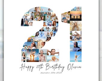 21st Birthday Photo Collage Template: Customizable Canva Gift (Instant Digital Download, Canva)