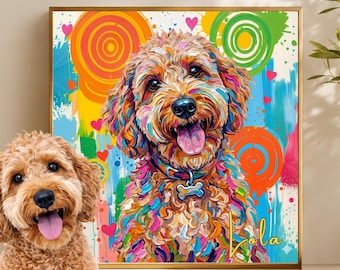 Custom Dog Portrait, Colorful Pop Art Pet Portrait, Doodle Dog Wall Art, Personalized Pet Painting, Modern Dog Lover Gift, Custom Canvas 100