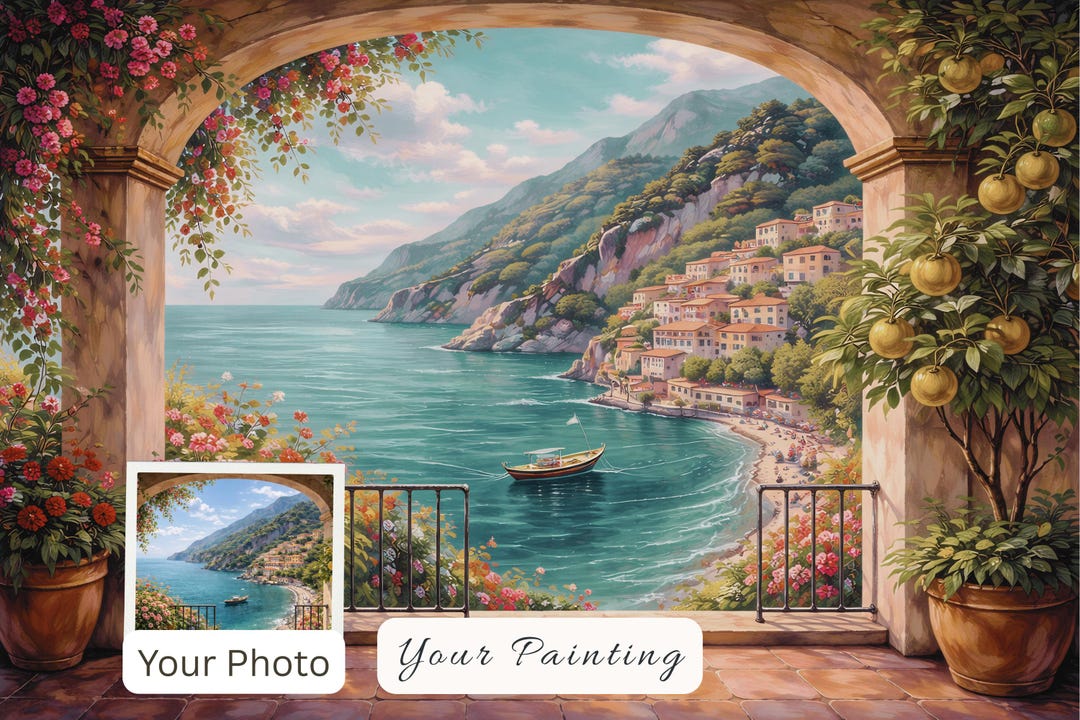Amalfi Coast Landscape Painting, Custom Mediterranean Coastal Wall Art ...