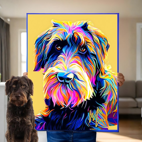 Custom Dog Portrait | Vibrant Neon Pop Art Canvas | WPAP Style Pet