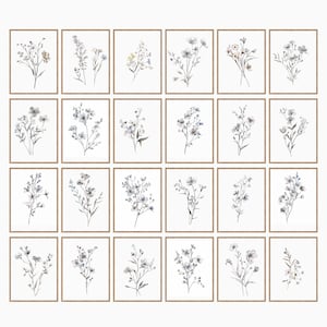 Wildblumen Wall Print Bundle, Galeriewand mit 24 Drucken, Aquarell Blumen Wandkunst, druckbares botanisches Poster, Blumenstrauß Kunstwerk