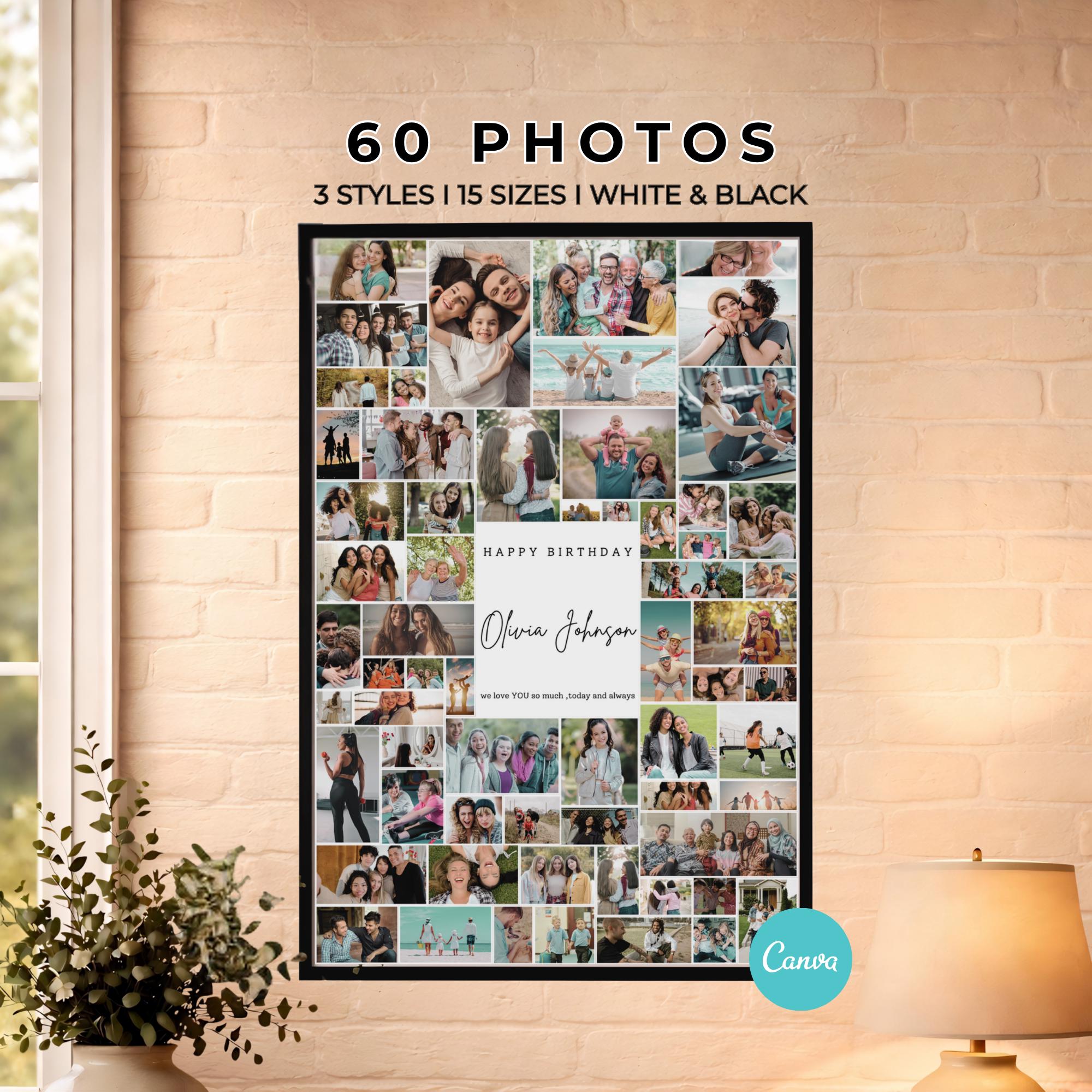 60+ Photo Collage Template, Birthday Memory Wall Art, Personalized ...