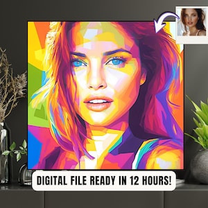Pintura abstracta de WPAP a partir de una foto, convierte una foto en arte, pintura abstracta personalizada en lienzo, arte personalizado, retrato personal, regalo para ella