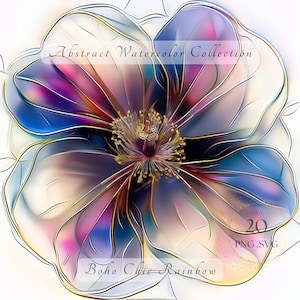 Boho Chic Flowers Clipart: Abstract Watercolor PNG SVG (Digital Download)