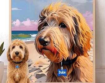 Custom Dog Portrait from Photo | Personalized Pet Beach Portrait | Custom Dog Canvas Print | Dog Lover Decor, 102 Styles