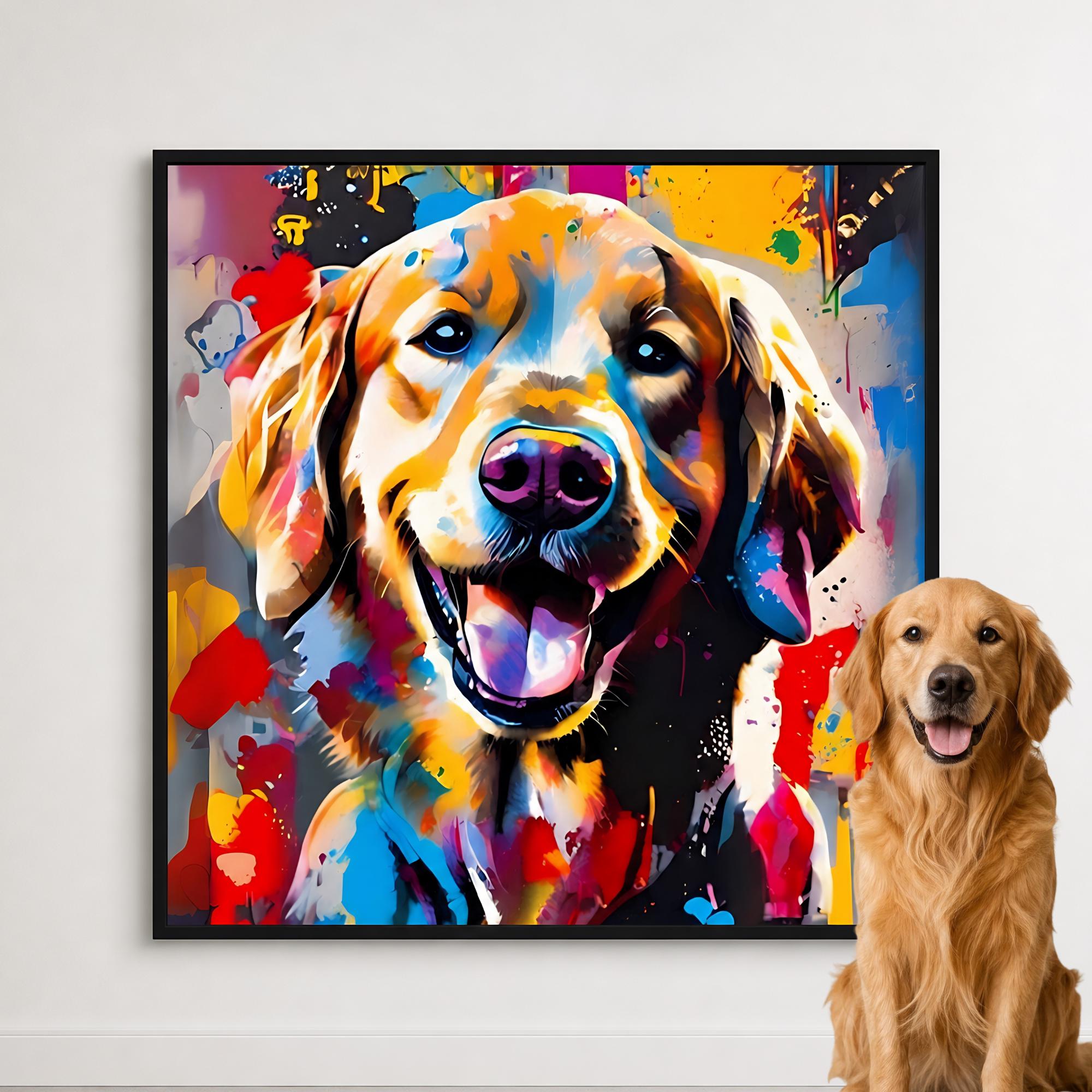 Vibrant Urban Graffiti Pop Art Dog Portrait, Color Splash Street