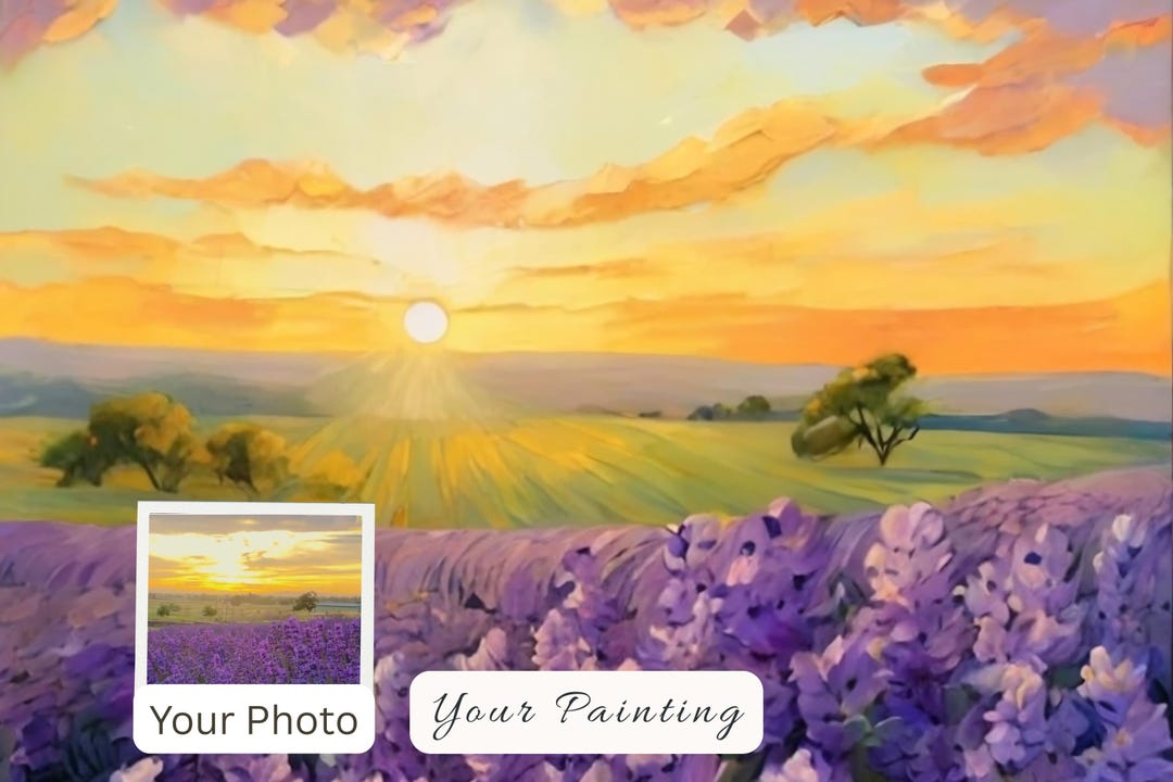 Golden Sunset Lavender Field Landscape, Purple Flower Meadow at Dusk ...