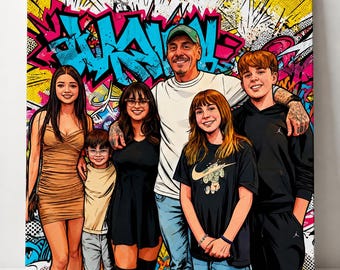 Custom Family Portrait from Photo, NYC Graffiti Art, Personalized Pop Art Canvas, Colorful Street Art Family Painting, Unique Family Gift