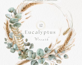 Watercolor Eucalyptus Wreath: Floral Frame SVG, PNG (Digital Download)