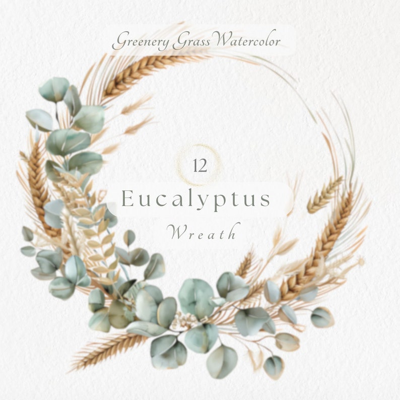 Eucalyptus and Grass Wreath for Wedding Invitations, Watercolor Eucalyptus Wreath SVG Frame Border Designs, Laurel Wreath Embroidery Design