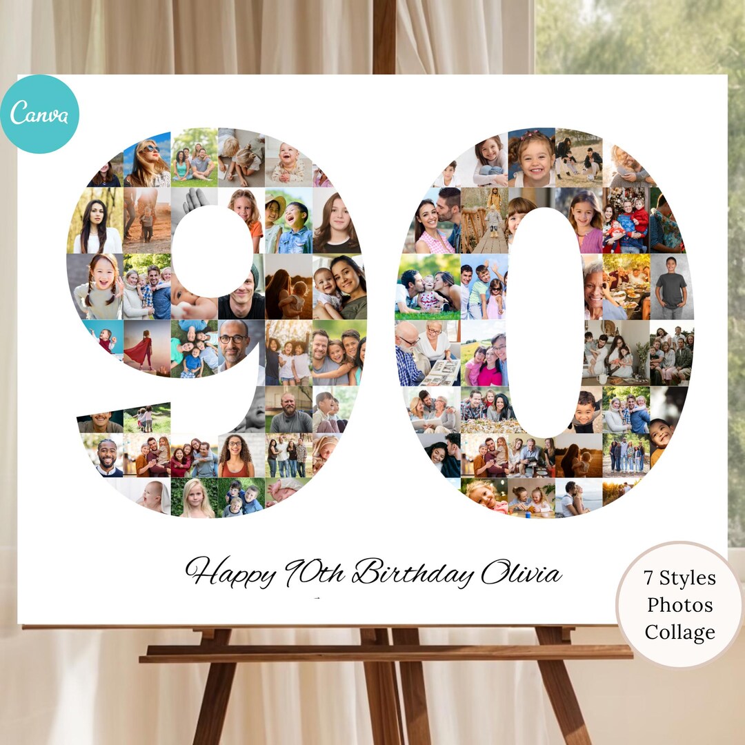 90th Birthday Photo Collage Template: Customizable Canva Gift (digital ...