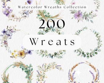 Watercolor Floral Wreaths Bundle: Rustic Clipart (SVG, PNG)