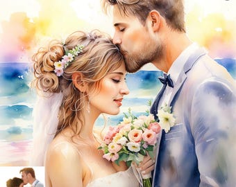 Custom Watercolor Couple Portrait from Photo: Wedding, Anniversary, or Family Gift, 87 Styles