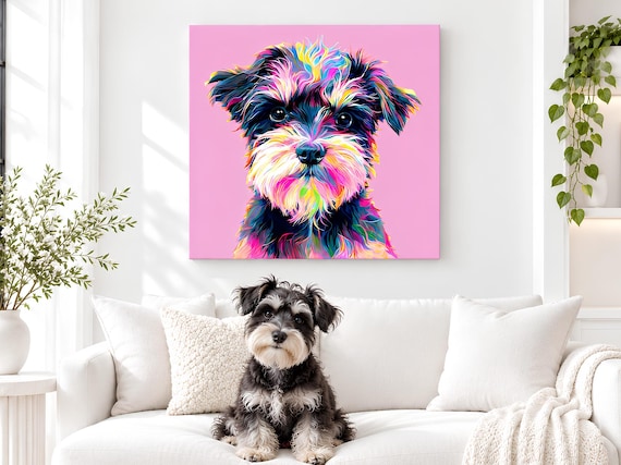 Custom Schnauzer Portrait, Colorful Pop Art Dog Painting