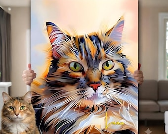 Custom Cat Pop Art Portrait from Photo | Colorful Personalized Cat Canvas | Modern Feline Wall Art | Unique Cat Lover Gift , 96 Styles