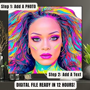 Personalized Pop Art Portrait from Photo: Vibrant Neon Style Custom Print (Digital Download