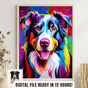 Pop Art Portrait Custom Dog Watercolor Portrait Colorful Popart Digital Prints Portrait Painting from Photo Rainbow Bridge Personalized Gift
