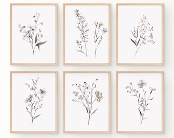 Watercolor Wildflower Print Set: Boho Botanical Gallery Wall (Digital Download, 6 Prints)