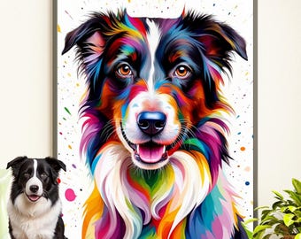 Custom Pet Portraits: Rainbow Colorful Pop Art Dog or Cat Canvas, 102 Styles