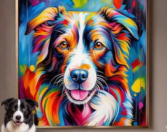 Retratos de mascotas a partir de fotos: Lienzos de perros, Pinturas de mascotas de arte pop coloridas, Lienzos personalizados para mascotas, Arte mural vibrante para perros, Regalo para amantes de los perros (más de 100 estilos)