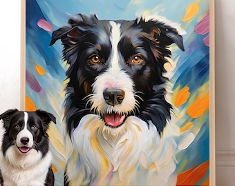 Individuelles Hundeporträt nach Foto | Personalisierte Haustier-Wandkunst | Farbenfroher Hunde-Leinwanddruck | Moderne Haustierporträt-Dekoration als Erinnerungsgeschenk, 102 Designs