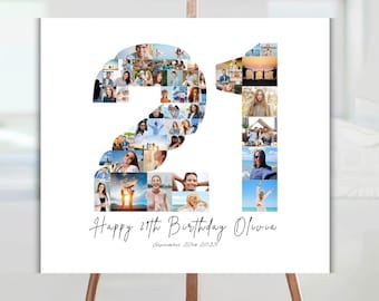 Plantilla de collage de fotos para cumpleaños número 21: Regalo personalizable de Canva (Descarga digital instantánea, Canva)