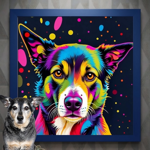 Neon Pop Art Dog Portrait | Custom Vibrant Pet Illustration | Psychedelic Colorful Pet Art | Modern Street Art Style Canvas | 100+ Styles