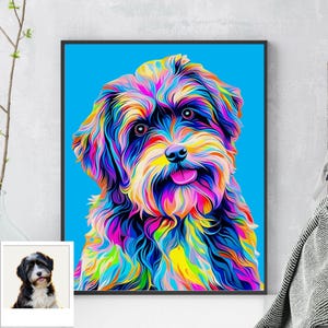 Pop Art Portrait Custom Dog Watercolor Portrait Pop Art Print Vibrant Neon Portrait Dog Painting from Photo Digital Prints Personalized WPAP