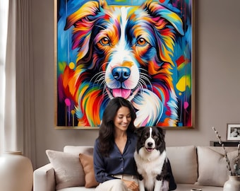 Husdjursporträtt från foto: Hundcanvas, färgglad popkonst-husdjursmålning, anpassad husdjurcanvas, livfull hundväggkonst, present till hundälskare i 100+ stilar