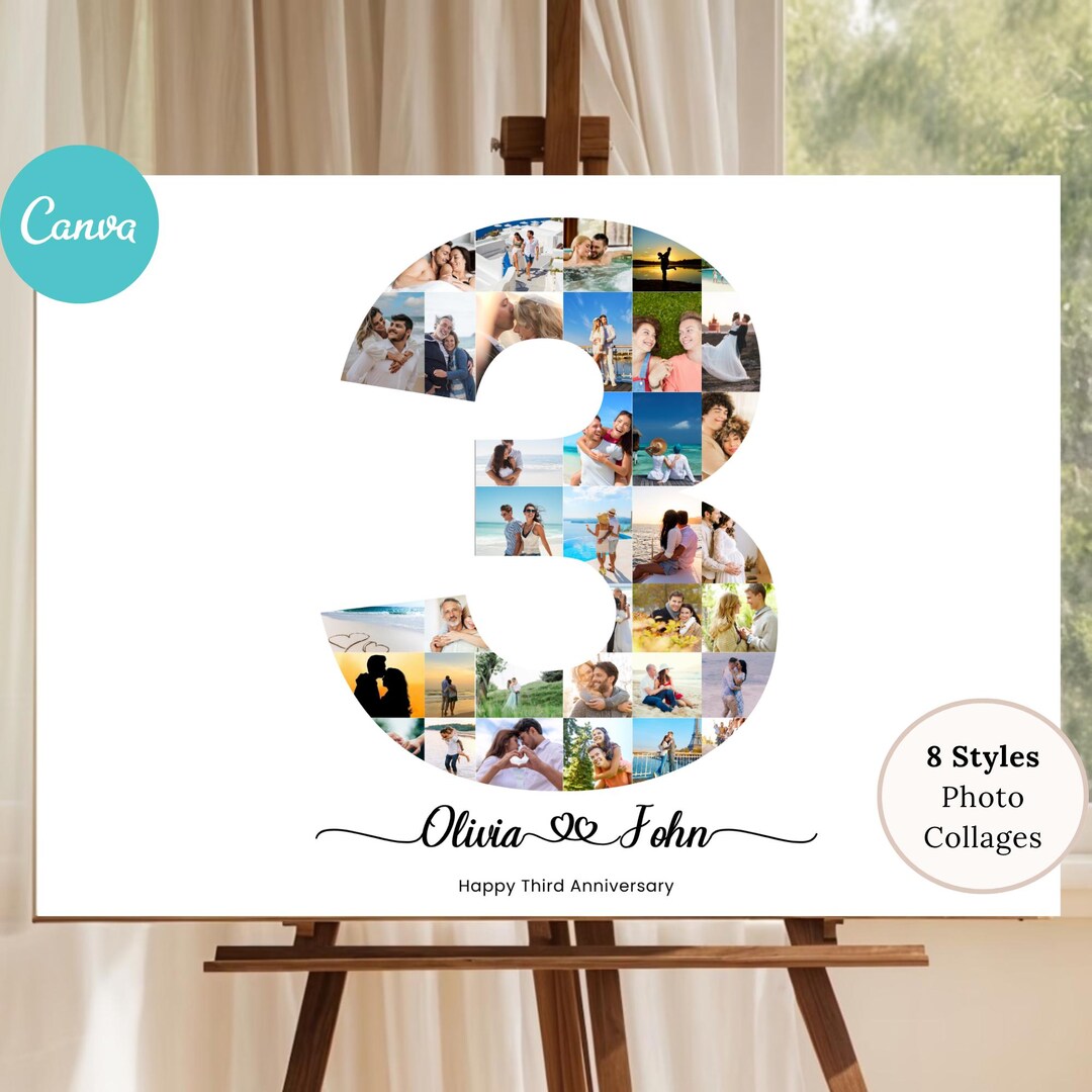 Custom 3rd Photo Collage Number 3 | Personalized Gift From Photos ...