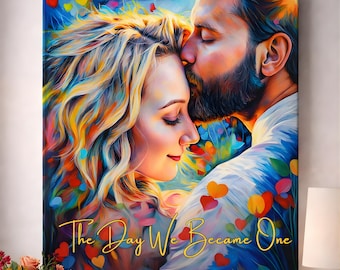 Custom Couple Love Portrait | Colorful Pop Art Love Painting, Anniversary Gift Canvas | 90 Styles
