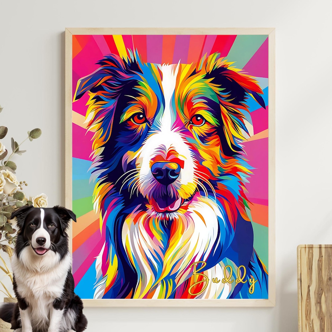 アイドル [MINYYUNY] Because Lettering PET Color Custom Pet Portraits, Rainbow Pop Art Dog Portrait From Photo