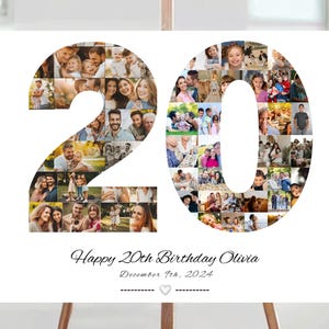 20th Birthday Photo Collage Custom Gift Birthday Number 20 Birthday Printable Editable 20th Birthday Collage Template Personalized in Canva