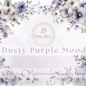 Floral violet poussiéreux Clipart PNG lavande douce aquarelle violet Arrangements fleurs sauvages violettes faire-part de mariage bordure florale Premade SVG