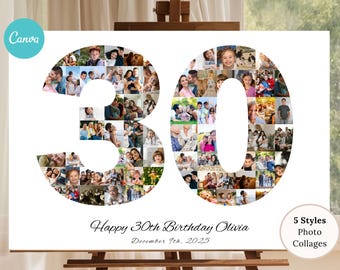 30th Birthday Photo Collage Gift: Custom Number Printable (Digital Download, Canva)