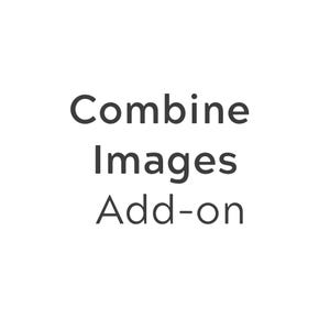 Può includere: Sfondo bianco con il testo "Combine Images Add-on" in grigio scuro, carattere sans-serif. Il testo è centrato e impilato, con "Combine" in alto, "Images" al centro e "Add-on" in basso.