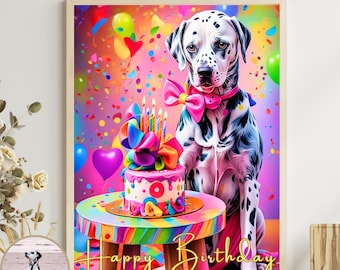Custom Dog Birthday Portrait | Colorful Pop Art Pet Illustration | Personalized Gift for Dog Lovers