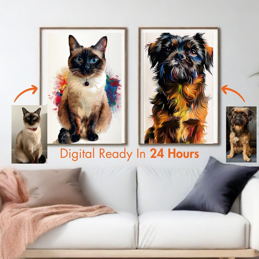 Custom Pet Portraits Using Pet Photo Personalized Digital Dog Portraits ...