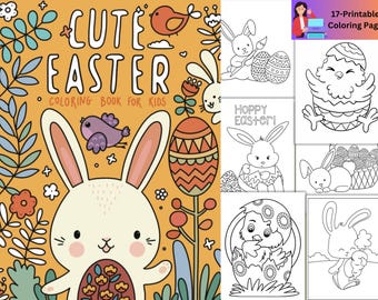 大人とティーン向けのイースター塗り絵、心地よいひととき、大胆で簡単、デジタルダウンロードPDF、17ページ