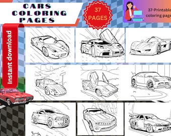 Dibujos de coches/vehículos para colorear, libro para colorear infantil, dibujos fáciles y llamativos para colorear, pósteres para colorear, paquete de descarga digital, descarga instantánea