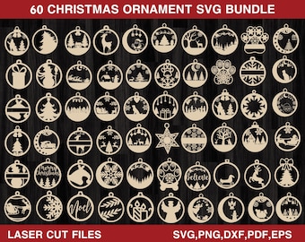 クリスマスボール SVG バンドル、クリスマスオーナメント レーザーカット ファイル Glowforge SVG、ツリーデコレーション クラフト ハンギング オーナメント デジタル ダウンロード SVG
